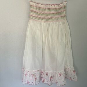 Vintage White straplessSmocked Top with Multicolor Embroidery